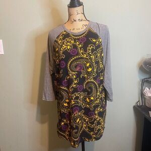 LulaRoe Women Randy Paisley Boho Casual Stretch Raglan T-Shirt Purple Size XL